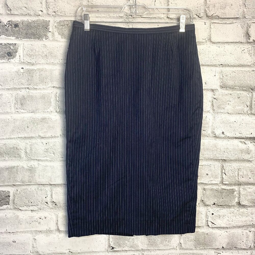 Vintage 90s Holt Renfrew Navy Pinstripe Straight Pencil Skirt 4 Office Midi